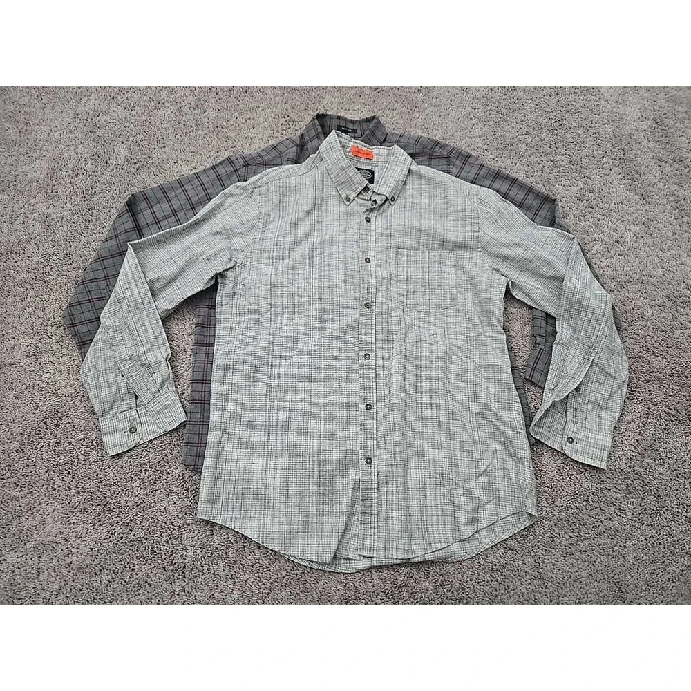 Lot of 2 St John's Bay Button Up Shirt Mens Large Plaid Long Sleeve Chest Pocket
